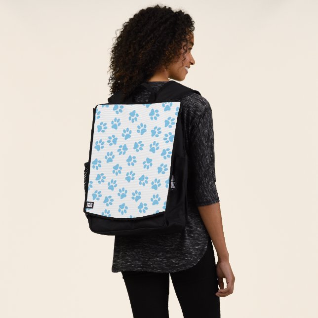 Pattern Of Paws, Dog Paws, Baby Blue Paws Backpack (Worn)