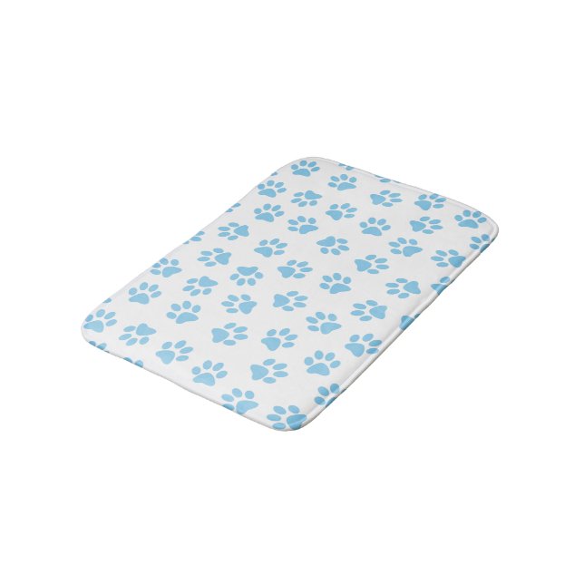 Pattern Of Paws, Dog Paws, Baby Blue Paws Bath Mat (Angled)