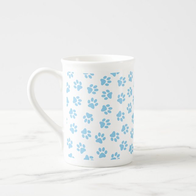 Pattern Of Paws, Dog Paws, Baby Blue Paws Bone China Mug (Left)