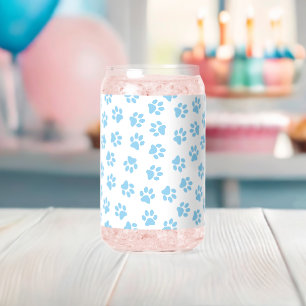 Pattern Of Paws, Dog Paws, Baby Blue Paws Can Glass
