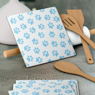 Pattern Of Paws, Dog Paws, Baby Blue Paws Ceramic Tile