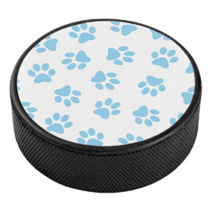 Pattern Of Paws, Dog Paws, Baby Blue Paws Hockey Puck