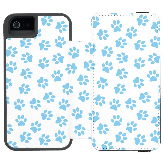 Pattern Of Paws, Dog Paws, Baby Blue Paws Incipio iPhone Wallet Case (Folio Open)