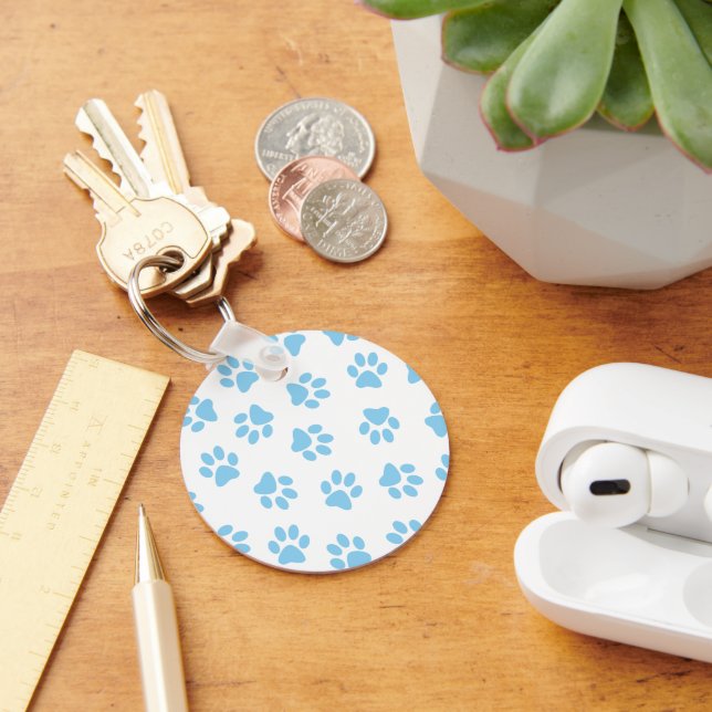 Pattern Of Paws, Dog Paws, Baby Blue Paws Key Ring (Desk)