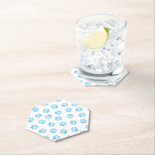 Pattern Of Paws, Dog Paws, Baby Blue Paws Paper Coaster