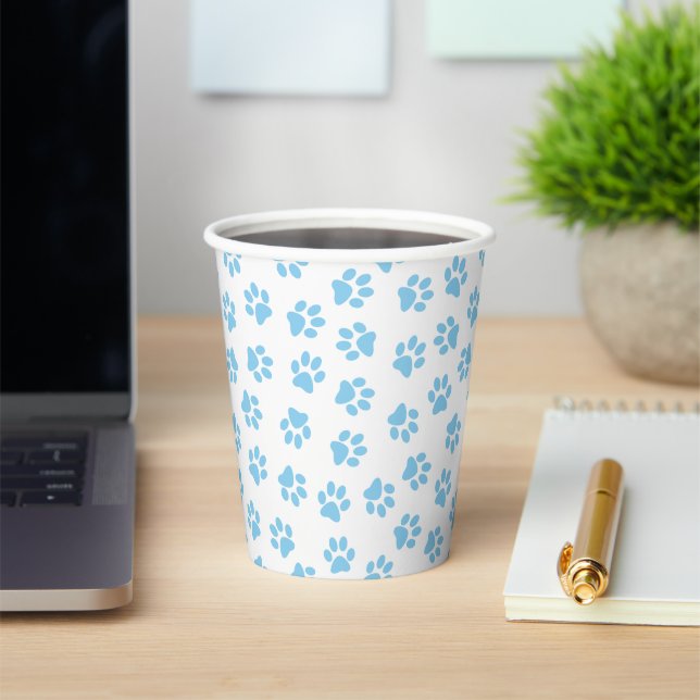 Pattern Of Paws, Dog Paws, Baby Blue Paws Paper Cups (Insitu)