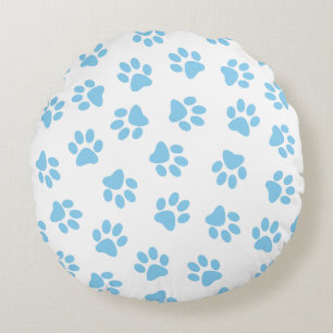 Pattern Of Paws, Dog Paws, Baby Blue Paws Round Cushion