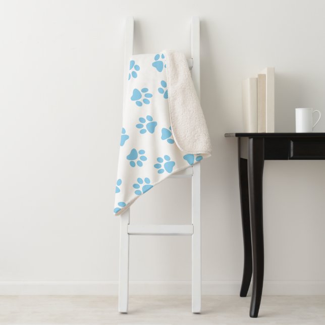 Pattern Of Paws, Dog Paws, Baby Blue Paws Sherpa Blanket (In Situ)