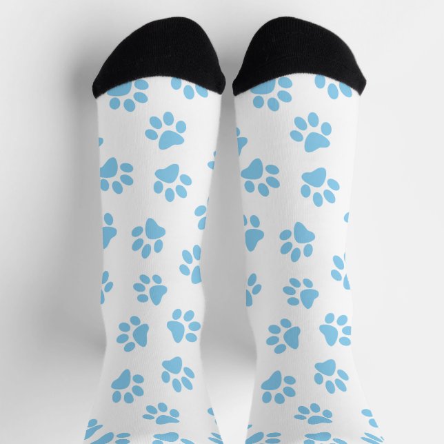 Pattern Of Paws, Dog Paws, Baby Blue Paws Socks (Top)