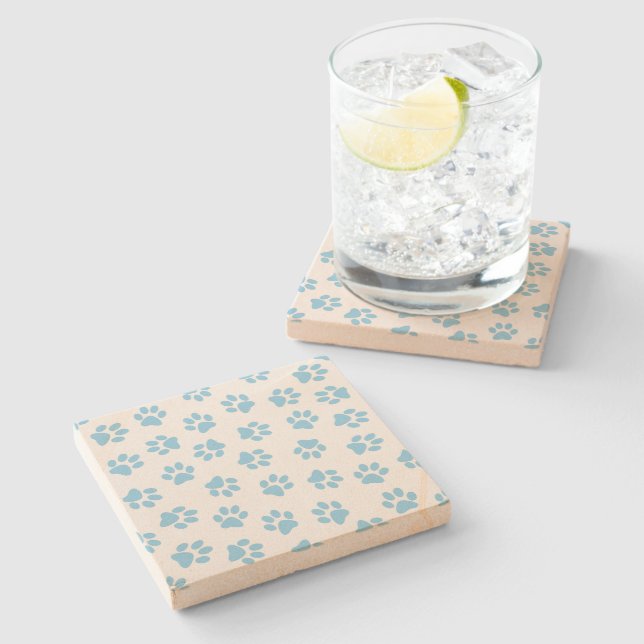 Pattern Of Paws, Dog Paws, Baby Blue Paws Stone Coaster (Side)
