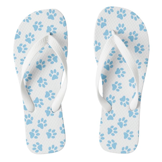 Pattern Of Paws, Dog Paws, Baby Blue Paws Thongs (Footbed)