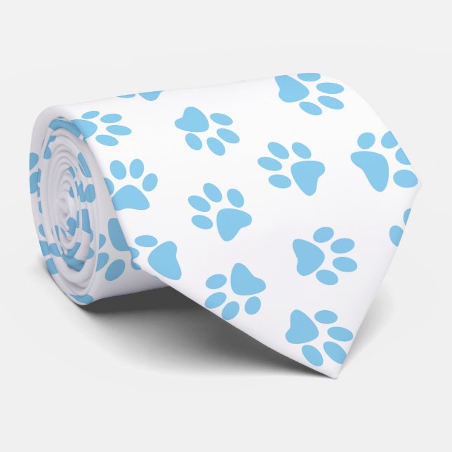 Pattern Of Paws, Dog Paws, Baby Blue Paws Tie (Rolled)