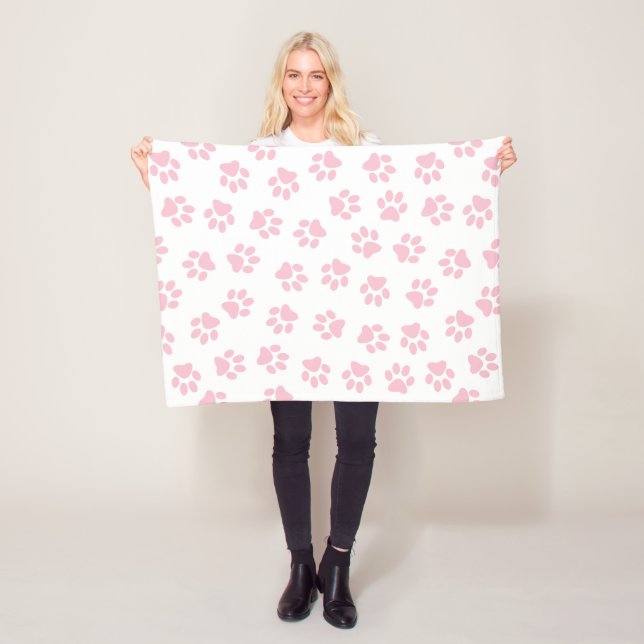 Pattern Of Paws, Dog Paws, Baby Pink Paws Fleece Blanket (In Situ)