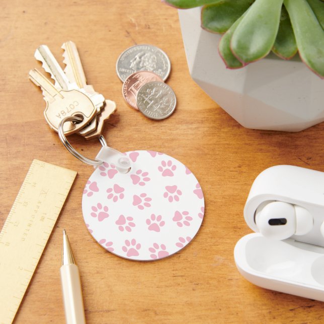 Pattern Of Paws, Dog Paws, Baby Pink Paws Key Ring (Desk)