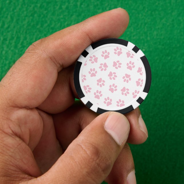 Pattern Of Paws, Dog Paws, Baby Pink Paws Poker Chips (Hand)