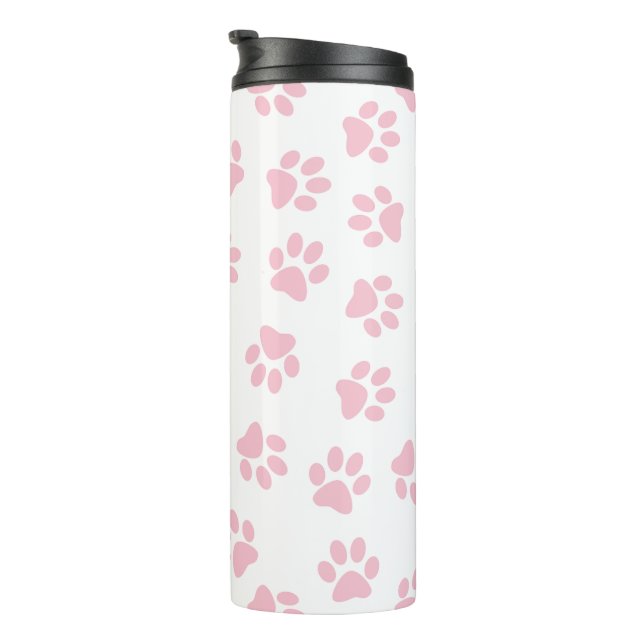 Pattern Of Paws, Dog Paws, Baby Pink Paws Thermal Tumbler (Rotated Right)