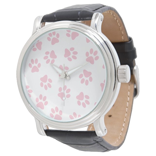 Pattern Of Paws, Dog Paws, Baby Pink Paws Watch (Angled)