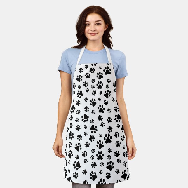 Pattern Of Paws, Dog Paws, Black and White Apron (Worn)