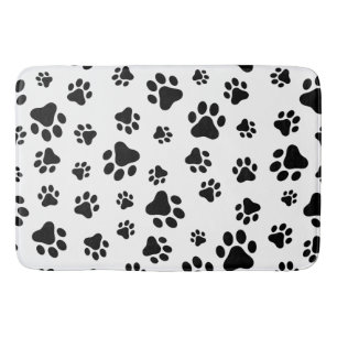 Pattern Of Paws, Dog Paws, Black and White Bath Mat