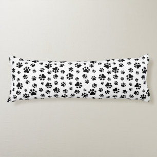 Pattern Of Paws, Dog Paws, Black and White Body Cushion
