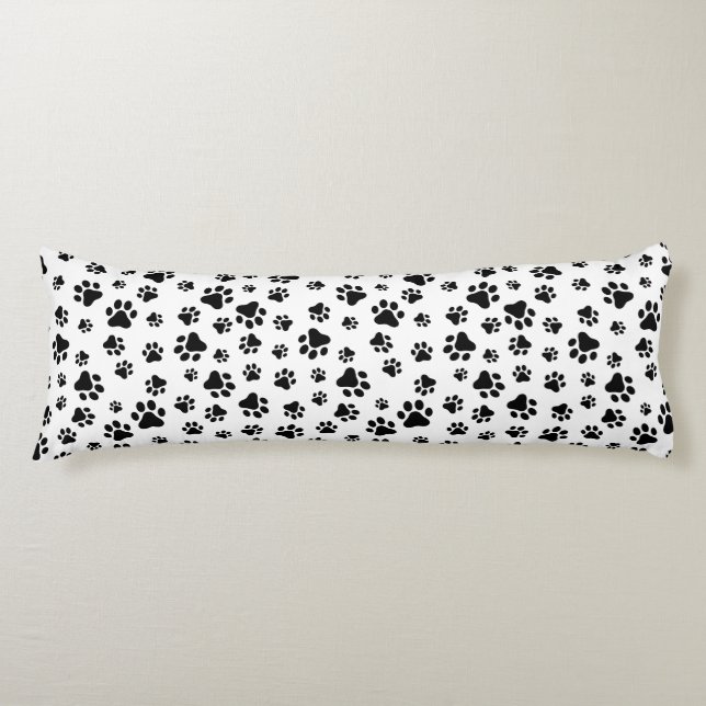 Pattern Of Paws, Dog Paws, Black and White Body Cushion (Front)