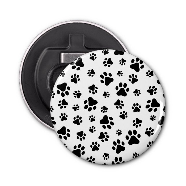 Pattern Of Paws, Dog Paws, Black and White Bottle Opener (Front)