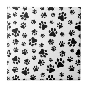 Pattern Of Paws, Dog Paws, Black and White Ceramic Tile