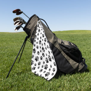 Pattern Of Paws, Dog Paws, Black and White Golf Towel