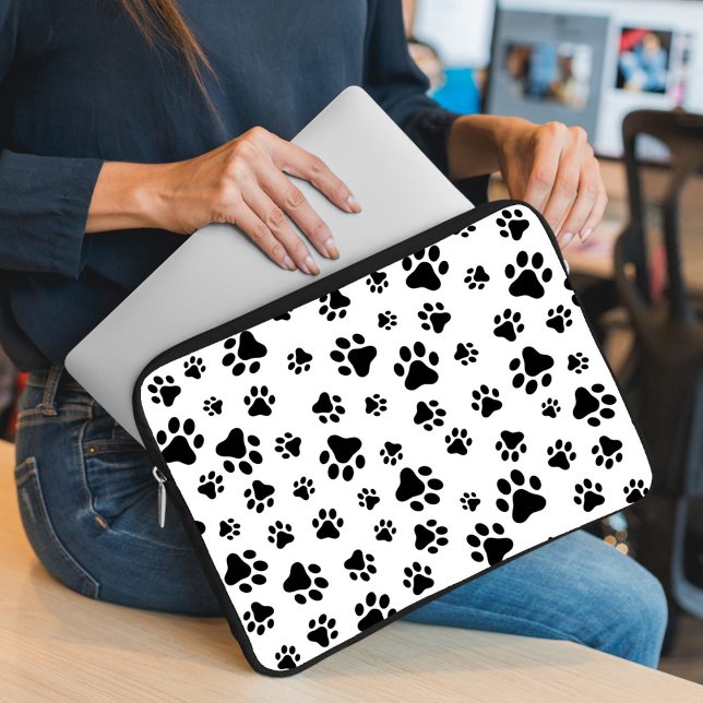 Pattern Of Paws, Dog Paws, Black and White Laptop Sleeve (Creator Uploaded)