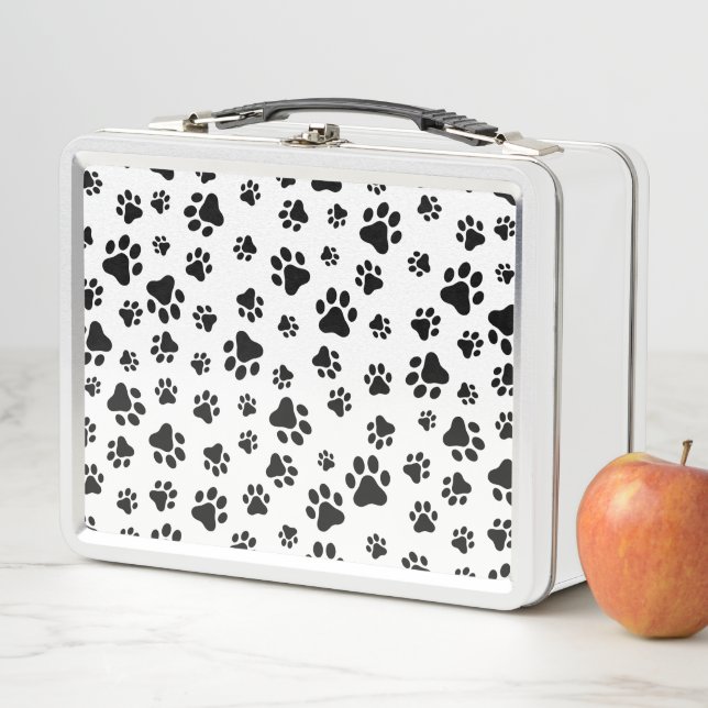 Pattern Of Paws, Dog Paws, Black and White Metal Lunch Box (In Situ)
