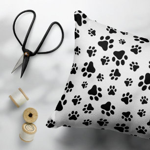 Pattern Of Paws, Dog Paws, Black and White Pillowcase