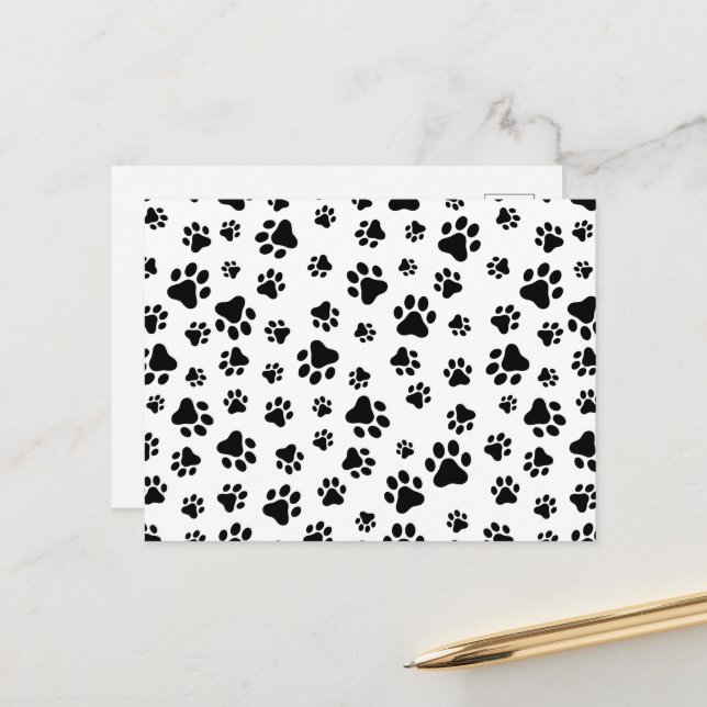 Pattern Of Paws, Dog Paws, Black and White Postcard (Front/Back In Situ)