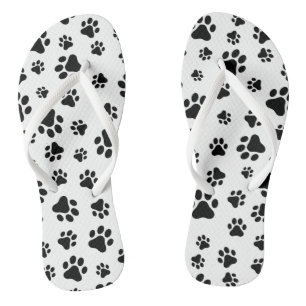 Pattern Of Paws, Dog Paws, Black and White Thongs