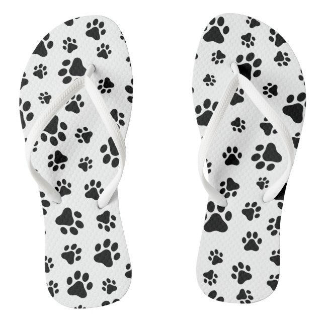 Pattern Of Paws, Dog Paws, Black and White Thongs (Footbed)