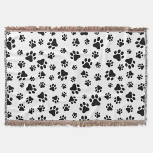 Pattern Of Paws, Dog Paws, Black and White Throw Blanket