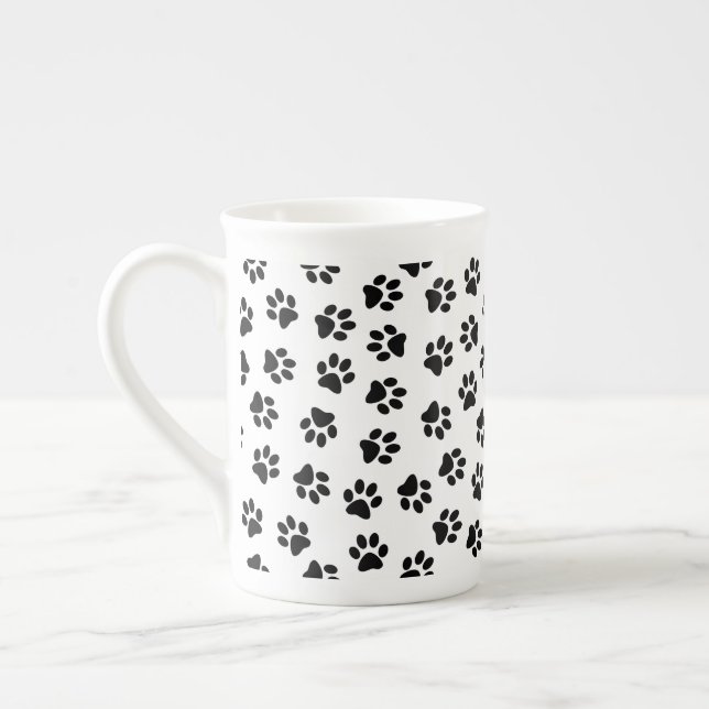 Pattern Of Paws, Dog Paws, Black Paws Bone China Mug (Left)