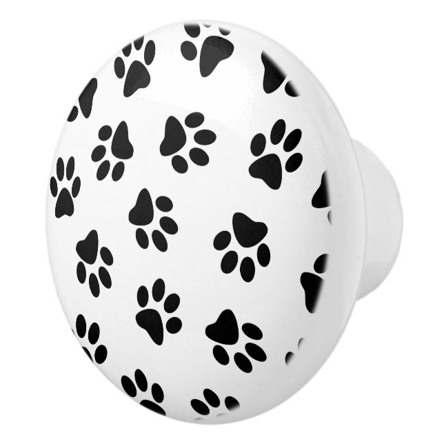 Pattern Of Paws, Dog Paws, Black Paws Ceramic Knob (Right)