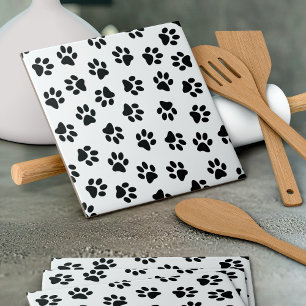Pattern Of Paws, Dog Paws, Black Paws Ceramic Tile