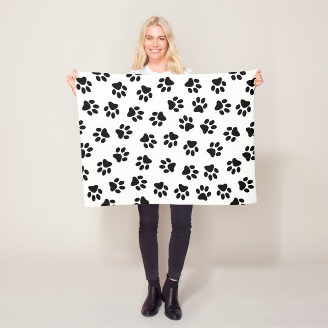 Pattern Of Paws, Dog Paws, Black Paws Fleece Blanket (In Situ)