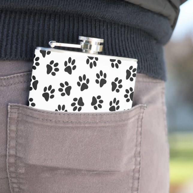 Pattern Of Paws, Dog Paws, Black Paws Hip Flask (In Situ)