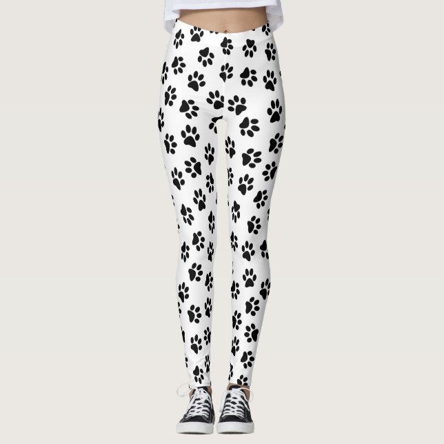 Pattern Of Paws, Dog Paws, Black Paws Leggings (Front)
