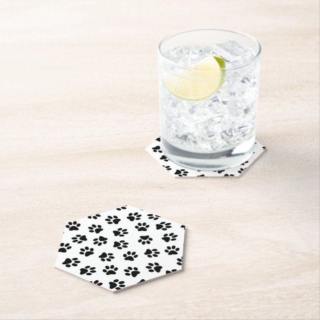 Pattern Of Paws, Dog Paws, Black Paws Paper Coaster (Insitu)