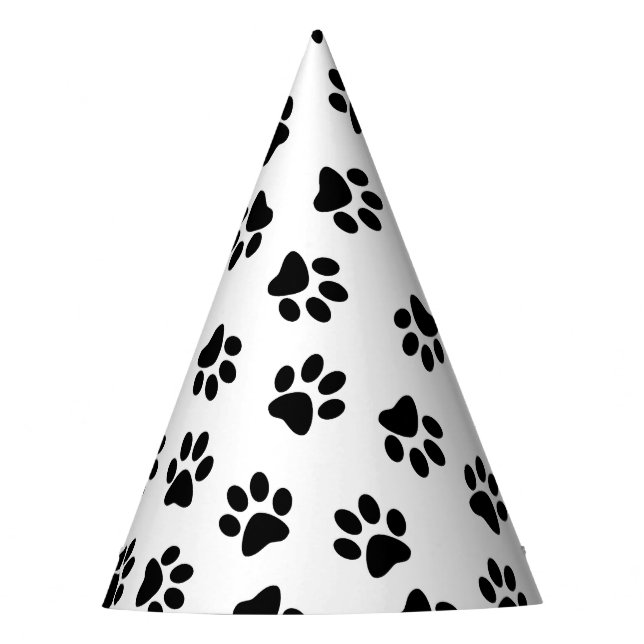 Pattern Of Paws, Dog Paws, Black Paws Party Hat (Front)