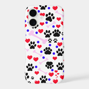 Pattern Of Paws, Dog Paws, Black Paws, Red Hearts