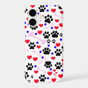 Pattern Of Paws, Dog Paws, Black Paws, Red Hearts
