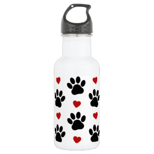 Pattern Of Paws, Dog Paws, Black Paws, Red Hearts 532 Ml Water Bottle