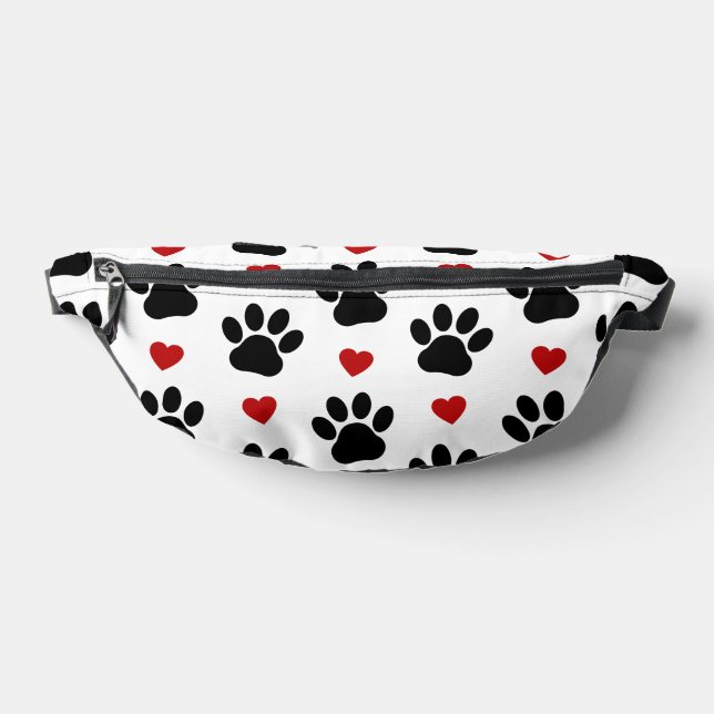 Pattern Of Paws, Dog Paws, Black Paws, Red Hearts Bum Bags (Lay Down)