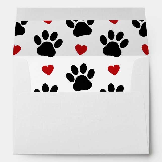 Pattern Of Paws, Dog Paws, Black Paws, Red Hearts Envelope (Back (Bottom))