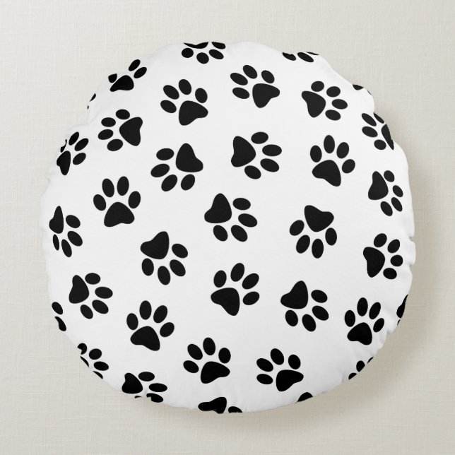 Pattern Of Paws, Dog Paws, Black Paws Round Cushion (Front)