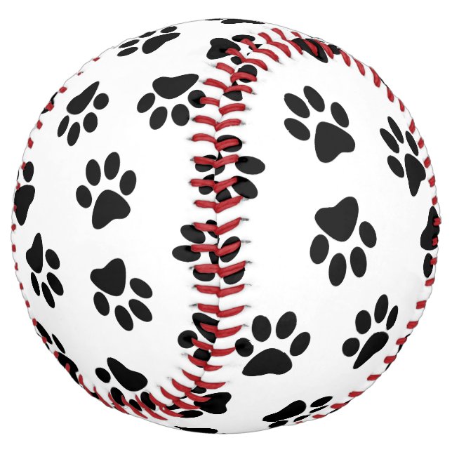 Pattern Of Paws, Dog Paws, Black Paws Softball (Angled)